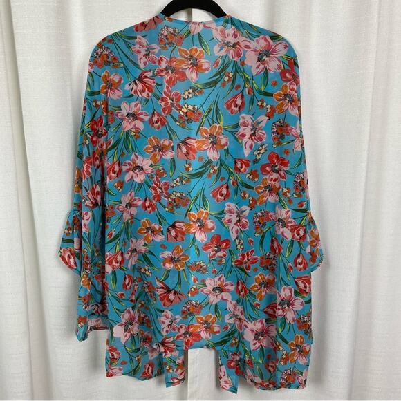 Umgee Blue&Coral Chiffon Kimono Jacket Sz.S NWT - Picture 7 of 9